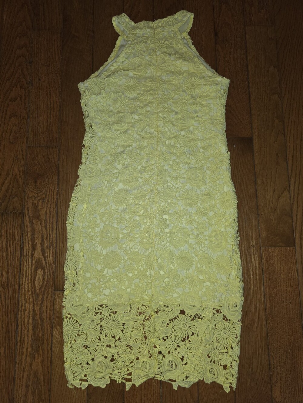 Sunshine Yellow Lace Mini Dress - Halter Neck - Picture 5 of 5